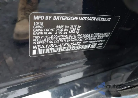 2019 BMW 640I Gran Turismo xDrive z USA, uszkodzony, nr VIN WBAJV6C54KBK08483